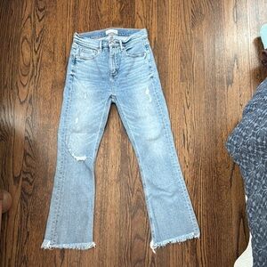 LOFT Blue Flare Wide Leg Jeans with Frayed Hem